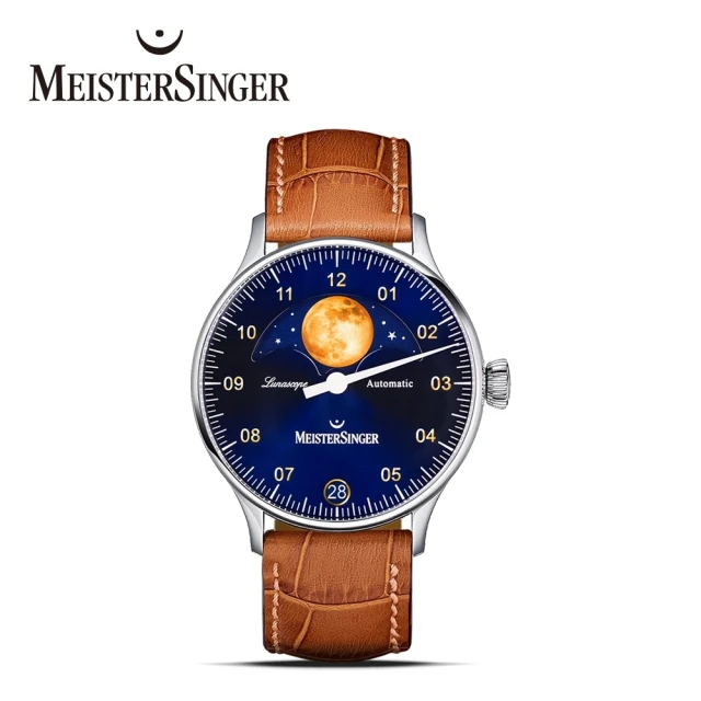 MeisterSinger 明斯特單指針 LS908G Lunascope旭日藍金色月相機械手錶 41mm(限量精緻月相 自動上鍊)