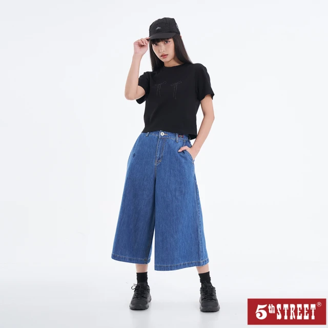 5th STREET 女裝牛仔八分寬褲-中古藍