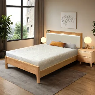 【IHouse】奶油韓風實木 雙人5尺床組 3件組(909B床台+天絲床墊+床頭櫃)