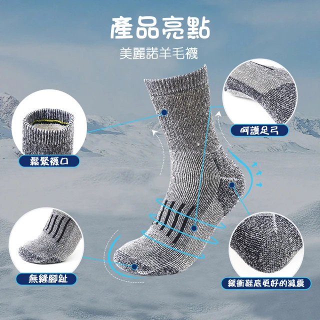 【極雪行者】3入組/SW-1024D美麗諾羊毛44%混紡加厚底抑臭保暖中筒羊毛襪(冬季保暖/滑雪出行/出國旅遊)