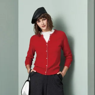 【MYSHEROS 蜜雪兒】羊毛造型針織上衣 假兩件珍珠排釦設計(紅)