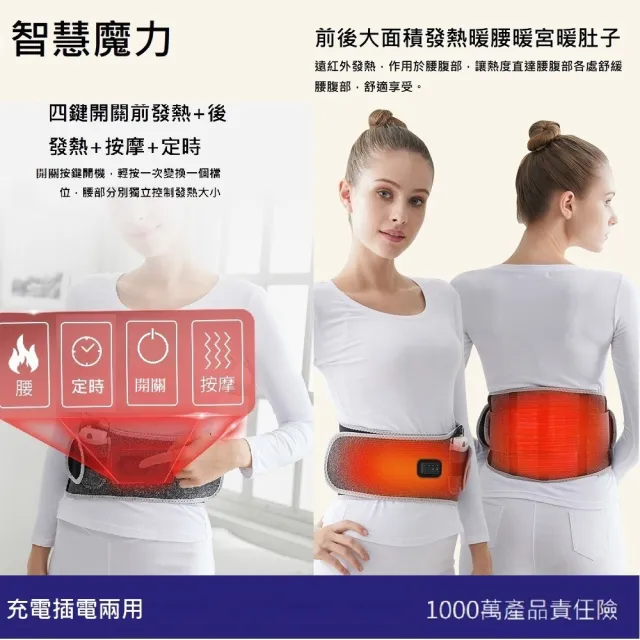 【Smart bearing 智慧魔力】尊爵款遠紅外充電式 熱敷震動按摩 無線彈力鬆緊護腰帶(電熱毯/電暖器)