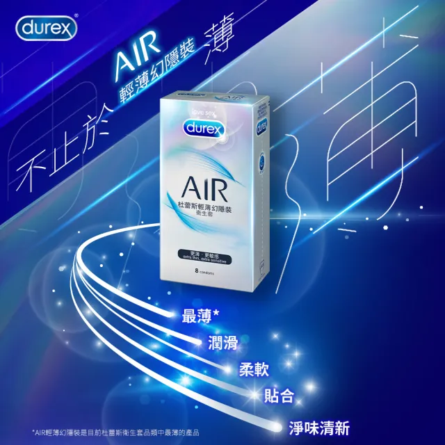 【Durex 杜蕾斯】AIR輕薄幻隱裝保險套8入x2(共16入-避孕套/衛生套/極致輕薄系列)