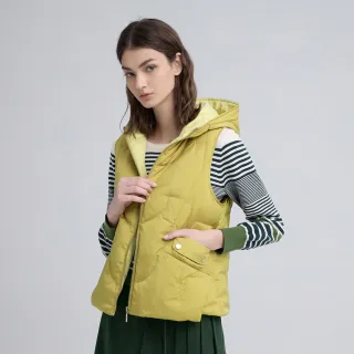 【ILEY 伊蕾】芥末黃鴨絨連帽羽絨背心(芥黃；M-2L；1244533405)