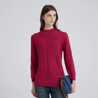 【ILEY 伊蕾】小立領麻花羊毛針織上衣(紅；M-XL；1244515012)