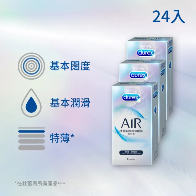 【Durex 杜蕾斯】AIR輕薄幻隱裝保險套8入x3(共24入-避孕套/衛生套/極致輕薄系列)