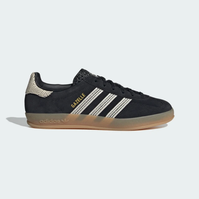 adidas 愛迪達 GAZELLE INDOOR 運動休閒鞋(JI2755 女鞋 ORIGINALS復古運動休閒鞋 鉤編裝飾細節 黑)