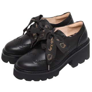 【Ann’S】Ann’S X Sanrio三麗鷗 HELLO KITTY聯名訂製織帶兩穿造型 後跟刺繡 厚底雕花牛津鞋6cm(黑)