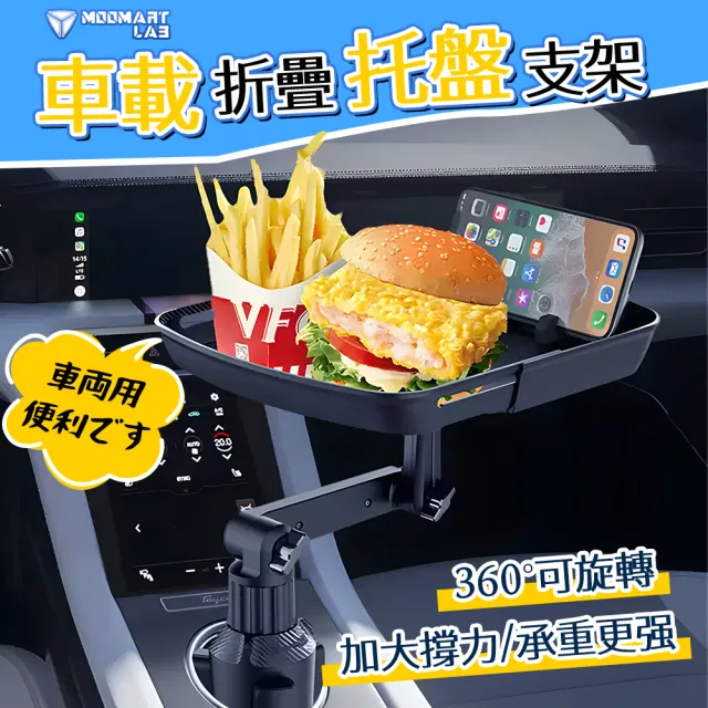 【木馬特實驗室】車用摺疊托盤 1入(車用伸縮餐盤 車用置物架 車用小餐桌 車用置物架 大餐盤)