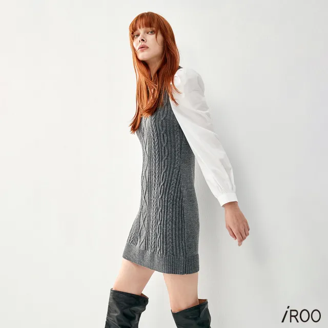 【iROO】復古麻花紋針織洋裝