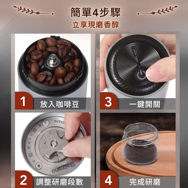 【Balzano】充電隨行不鏽鋼錐刀磨豆機(BZ-EG180)