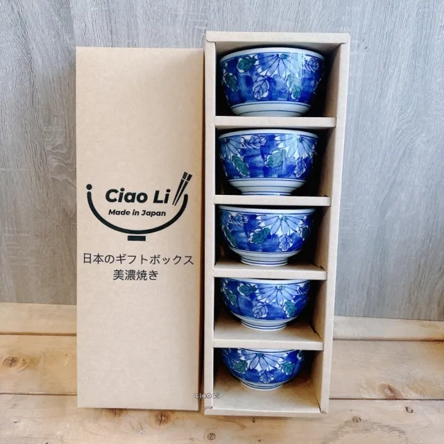 【Ciao Li 僑俐】日本美濃燒兩色染菊京丼碗五入禮盒組(入厝 送禮 日本製造)