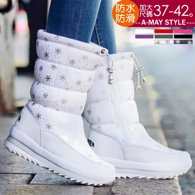 【Amay Style 艾美時尚】女鞋 雪地靴 時尚保暖加絨防水防雪防滑束帶中筒雪靴。37-42碼(6色.現貨+預購)