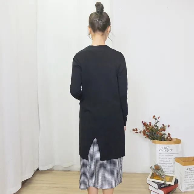 【Hana Mokuba】花木馬日系女裝簡約後開叉長版針織外套(外套)