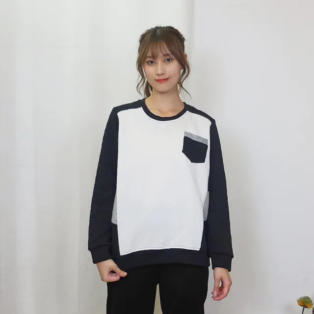 【Hana Mokuba】花木馬日系女裝菱紋絎縫撞色拼接休閒大學T(T恤)