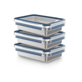 【Tefal 特福】無縫膠圈可微波不鏽鋼保鮮盒/便當盒_1.2L(3入組)