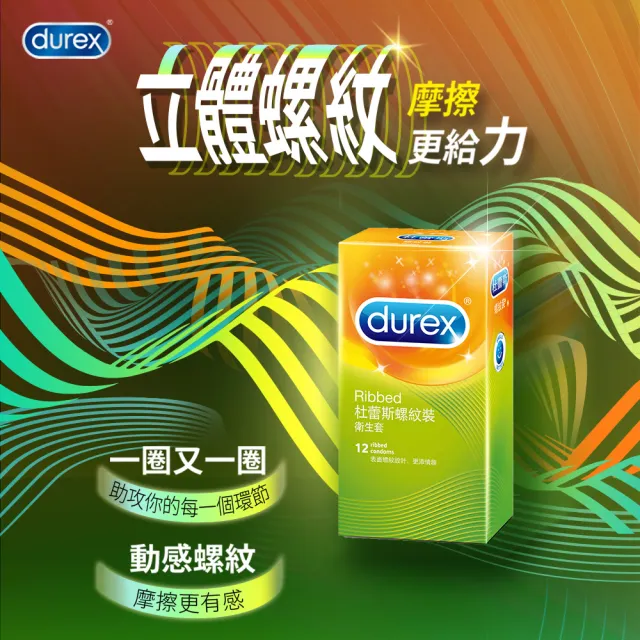 【Durex 杜蕾斯】螺紋裝保險套12入x2(共24入-避孕套/衛生套/多重刺激系列)