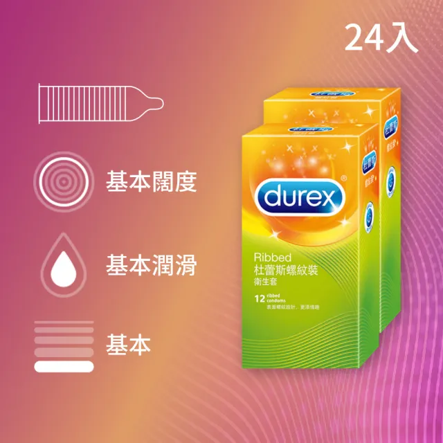 【Durex 杜蕾斯】螺紋裝保險套12入x2(共24入-避孕套/衛生套/多重刺激系列)