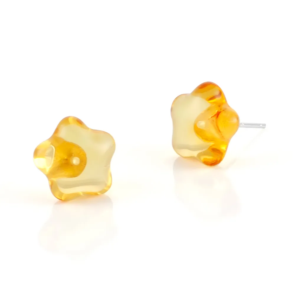 【Woogie武吉珠寶】琥珀蜜蠟手作星星造型金珀耳環(淨水12mm)
