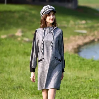 【MYVEGA 麥雪爾】MA威爾斯格連帽抽繩短洋裝-黑