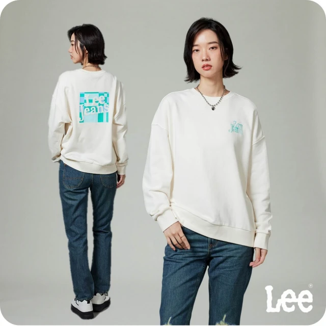 Lee 女裝 長袖厚T / 背部彩格Lee Jeans 共2色 OVERSIZED版型(LB411017848 / LB411017K15)