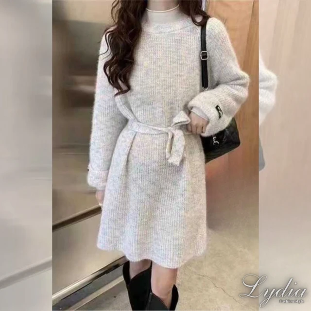 Lydia 現貨 針織洋裝 秋冬新款綁繩修身設計針織洋裝上衣