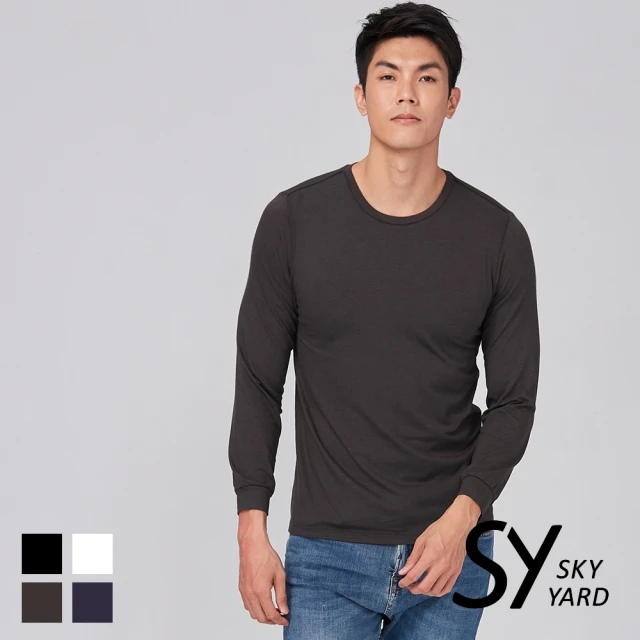 SKY YARD GABBIANO彈性棉圓領九分袖發熱衣(灰色)