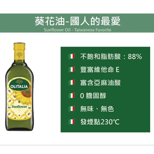 【Olitalia 奧利塔】葵花油禮盒組(1000mlx6瓶)