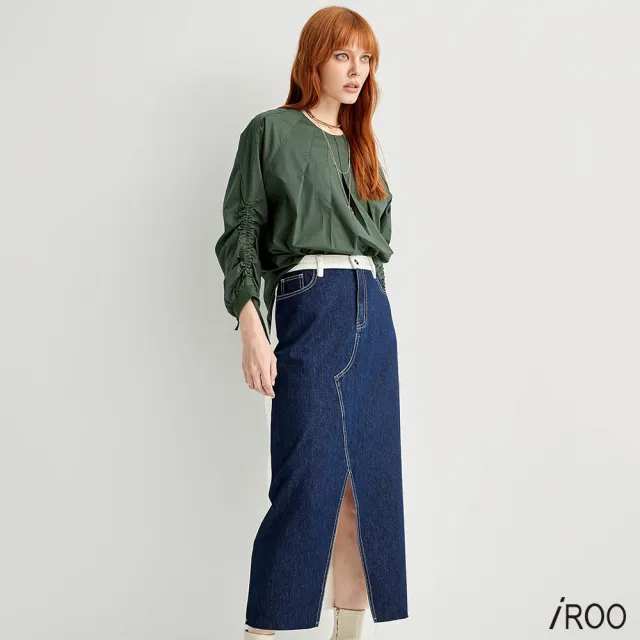 【iROO】假兩件式配色長裙