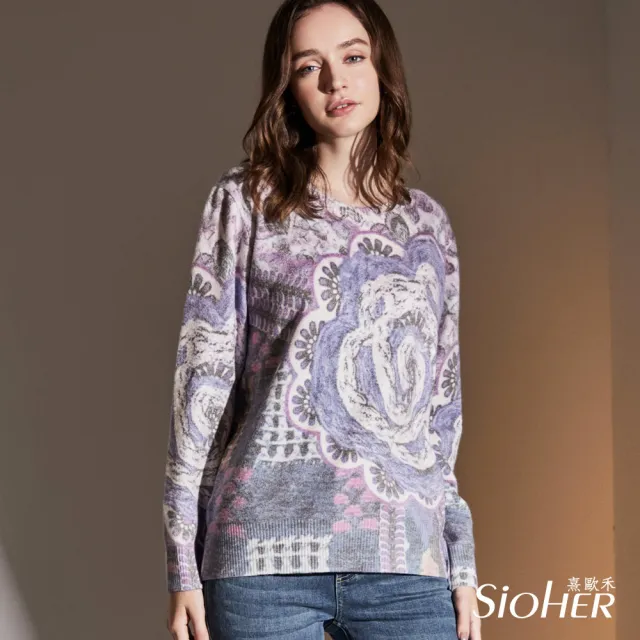 【SiOHER 熹歐禾】現貨 特選白金級彩繪羊毛衫(女裝/圓領/羊毛上衣)