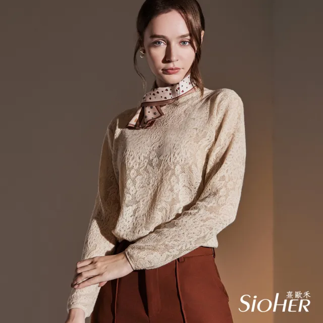 【SiOHER 熹歐禾】現貨 羊毛編織鏤空蕾絲精品上衣(女裝/半高領/羊毛上衣)