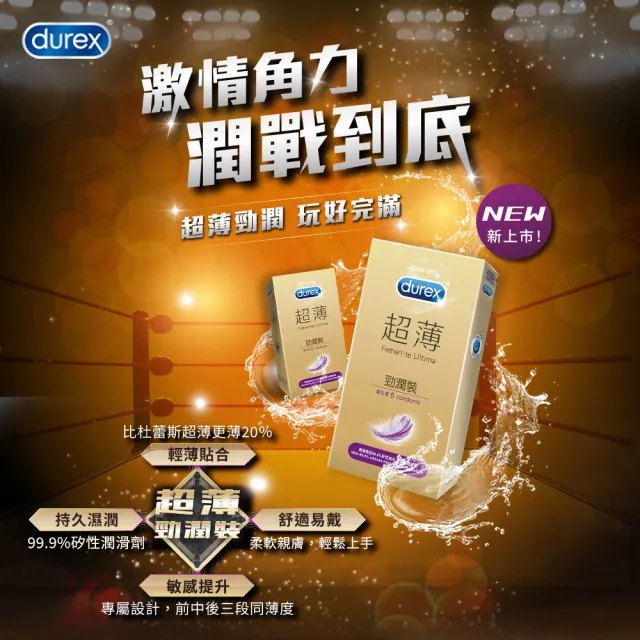【Durex 杜蕾斯】超薄勁潤裝保險套5入x2(共10入-避孕套/衛生套/經典薄潤系列)