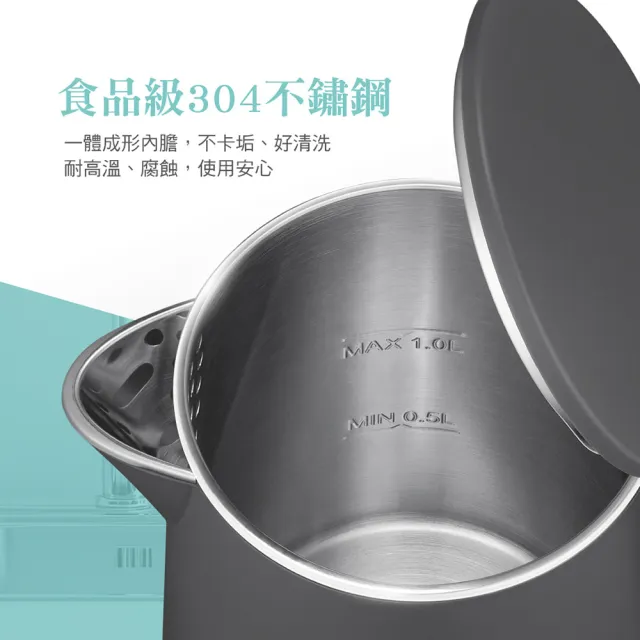 【CHIMEI 奇美】1.0L 304不鏽鋼雙層防燙快煮壺-夜幕灰(KT-10YPB2)