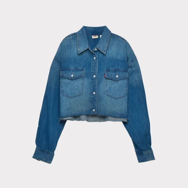 【LEVIS】女款 襯衫 短版襯衫 牛仔襯衫 丹寧襯杉 長袖襯衫 深藍刷白 上衣 熱賣單品 001BQ-0000