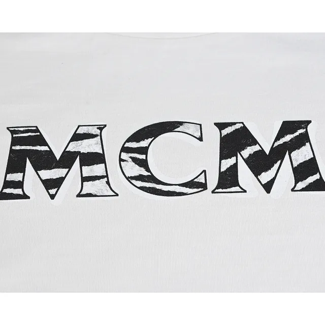【MCM】MCM燙印LOGO斑馬條紋純棉短袖T恤(男款/象牙白)