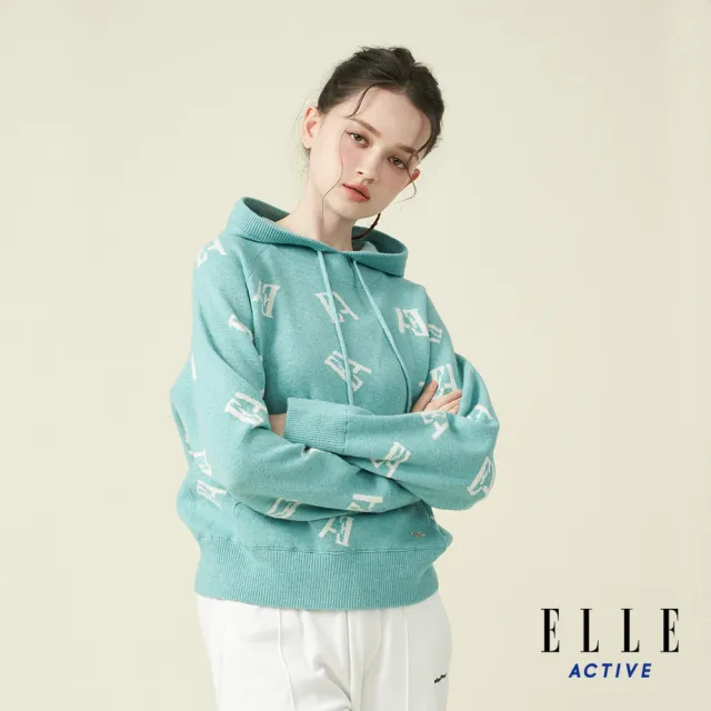 【ELLE ACTIVE】女款 針織連帽長袖上衣-湖水綠色(EA24A2W5403-42)
