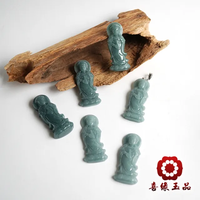 【喜緣玉品】天然A貨翡翠 滿綠 南海玉觀音項鍊