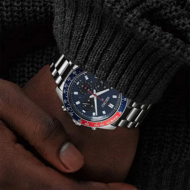 【SEIKO 精工】PROSPEX SPEEDTIMER 大熊貓 三眼太陽能計時錶/41.4mm(SSC913P1/V192-0AH0B)