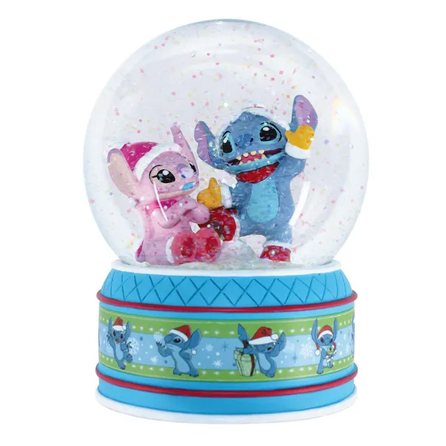 【Enesco】精品家飾 Disney 迪士尼 星際寶貝 史迪奇和安琪聖誕水晶球居家擺飾