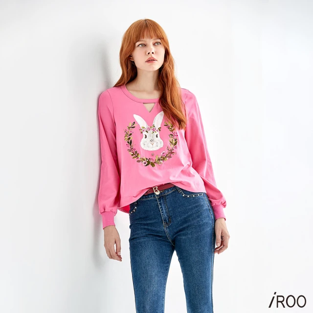 iROOiROO 薔薇花冠兔子印花上衣