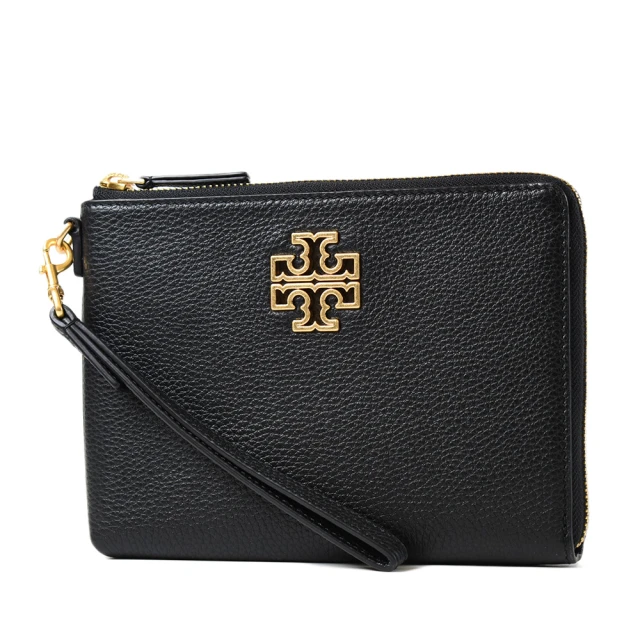 TORY BURCH BRITTEN 荔枝紋手掛L型拉鍊手拿包-黑色/大