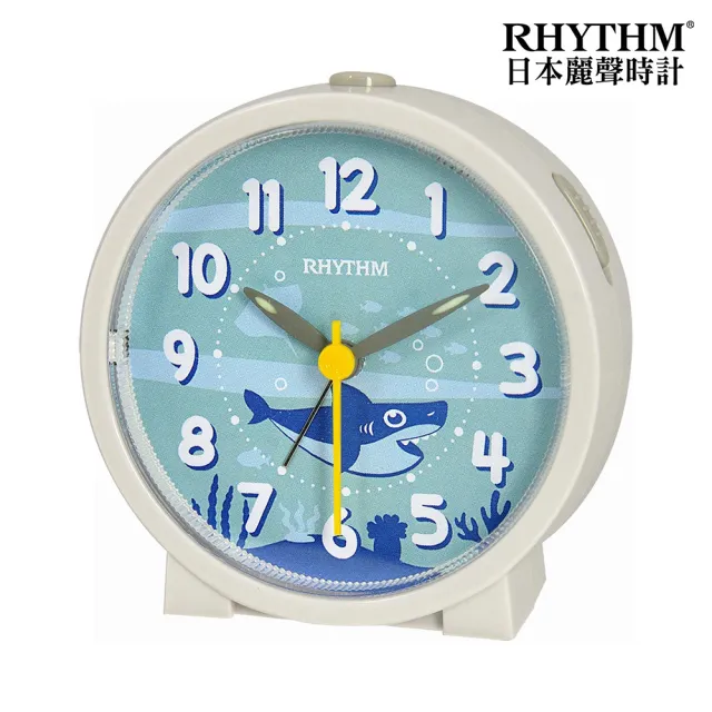 【RHYTHM 麗聲】官方直營 卡通面板貪睡夜燈孩童臥室必備靜音鬧鐘(海底鯊魚)