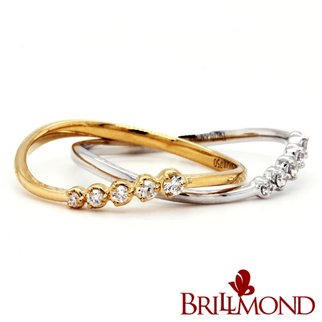 BRILLMOND JEWELRY 天然鑽石線戒 18K金 曲線鑽戒雙色選(18K金台 天然鑽石總重6分)