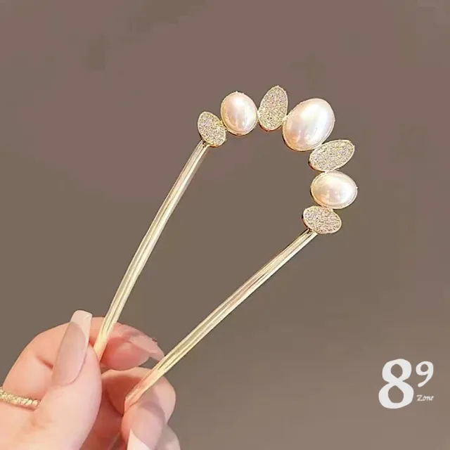 【89 zone】法式復古優雅蝴蝶結 U型夾 髮夾 頭飾 飾品 髮插 盤髮器 髮簪 簪子 1 入(金/銀)