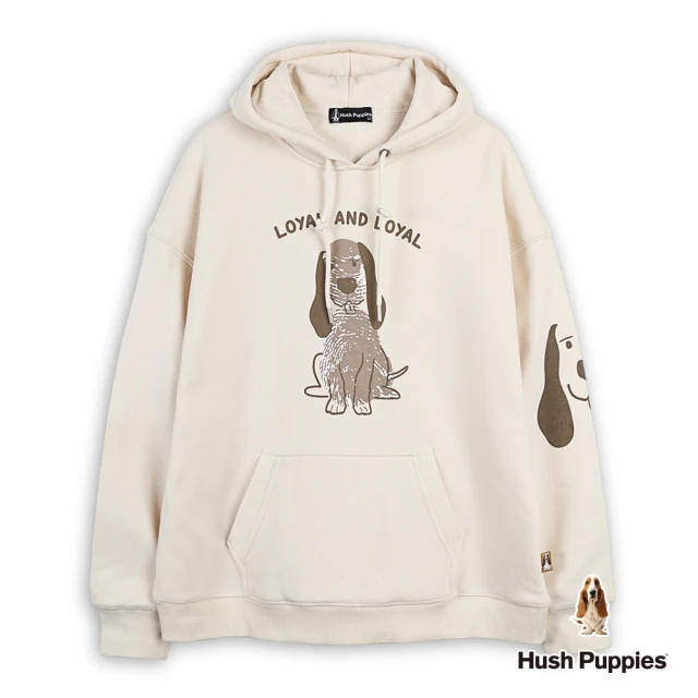 Hush Puppies 女裝 帽T 版手繪風狗寬版帽T(米白 / 44202105)