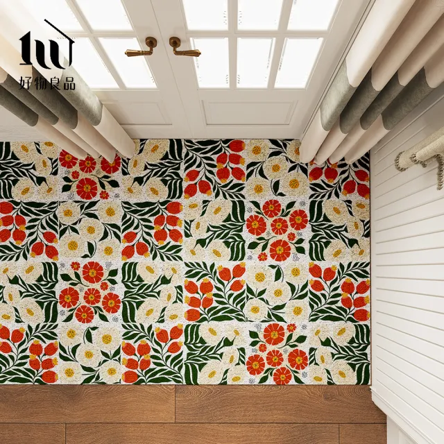 【好物良品】120x120cm_花卉系列可剪裁玄關絲圈刮泥地墊(防滑刮泥墊 腳踏墊 除塵墊 玄關地墊 絲圈地墊)