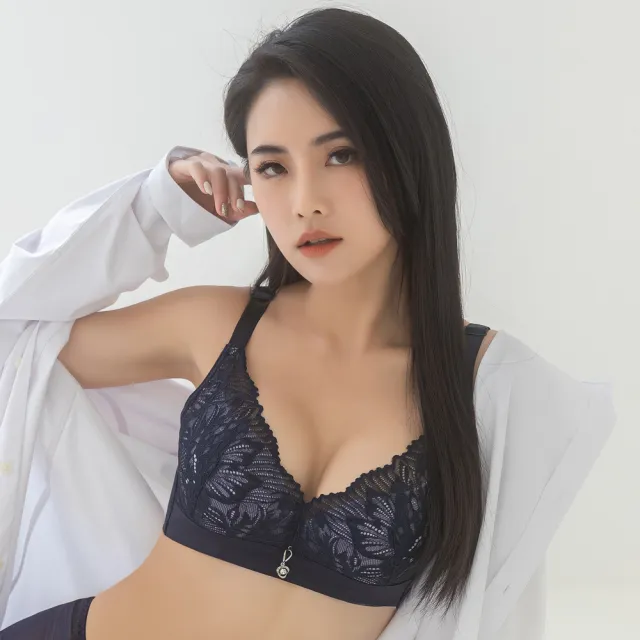 【Daima 黛瑪】軟鋼圈大罩杯內衣B-E全包覆提托絲棉杯蕾絲內衣(藍色)