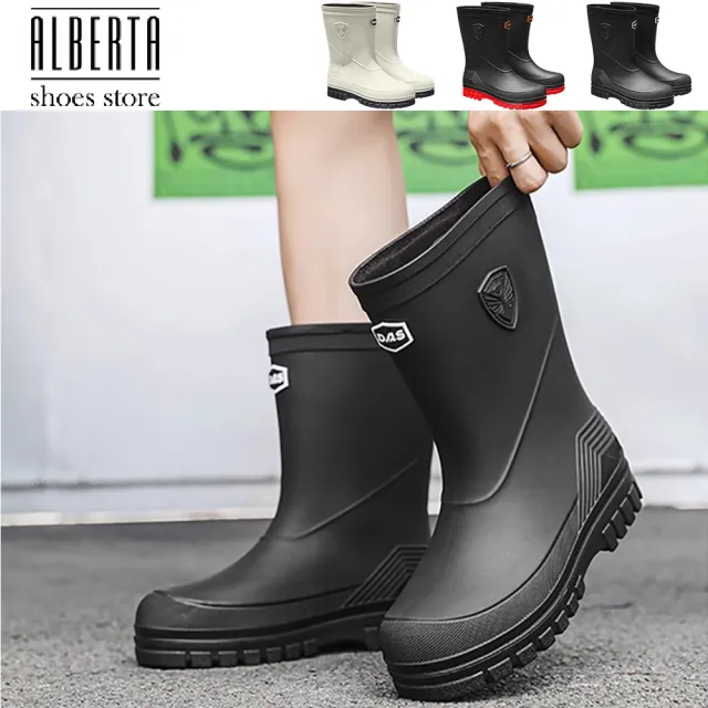 【Alberta】男鞋40-44 厚底雨鞋 中筒防滑防水雨天通勤釣魚廚房工作專用膠鞋男士時尚雨靴 3色