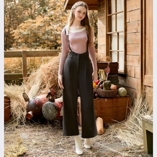 【H2O】雙愛心釦吊帶長寬褲(#4658006 吊帶褲、寬褲、兩穿 深灰色/駝色)