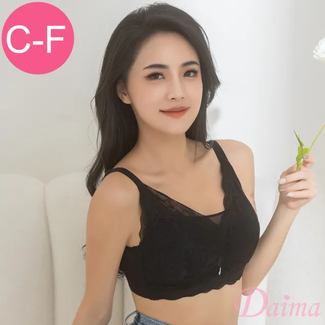 【Daima 黛瑪】無鋼圈C-F大尺碼機能包覆抹胸平口蕾絲內衣(黑色)